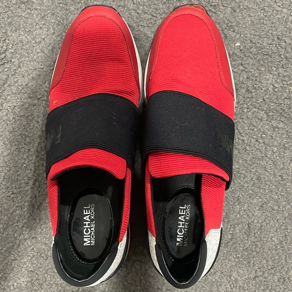 MICHAEL KORS Felix Grid Scuba Mesh Red Trainer Wedge Sneaker - Picture 3 of 6